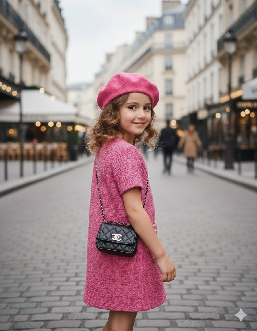 Fathia Elegant Pink Tweed Dress for Girls – Chic Design with Pocket Accents