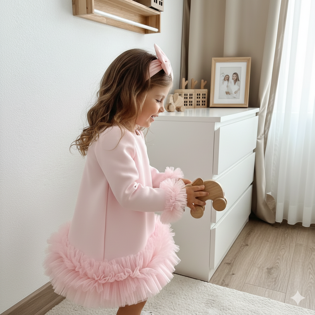 Emima Liliac Casual Dress for Girls – Accented with Tulle Ruffles