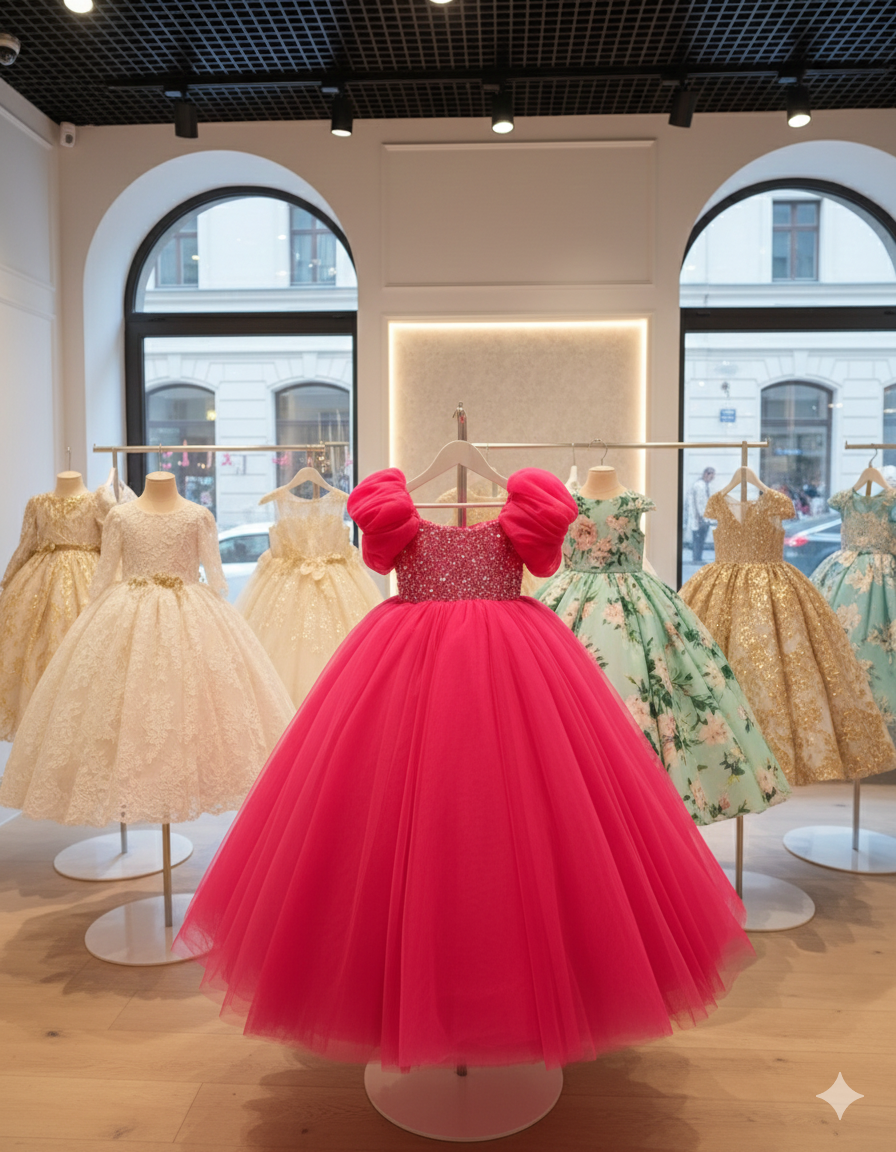 Jasmine Elegant Fuchsia Floor-Length Gown – Premium Tulle and Pearl-Embroidered Lace