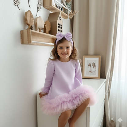 Emima Soft Pink Casual Dress for Girls – Accented with Tulle Ruffles
