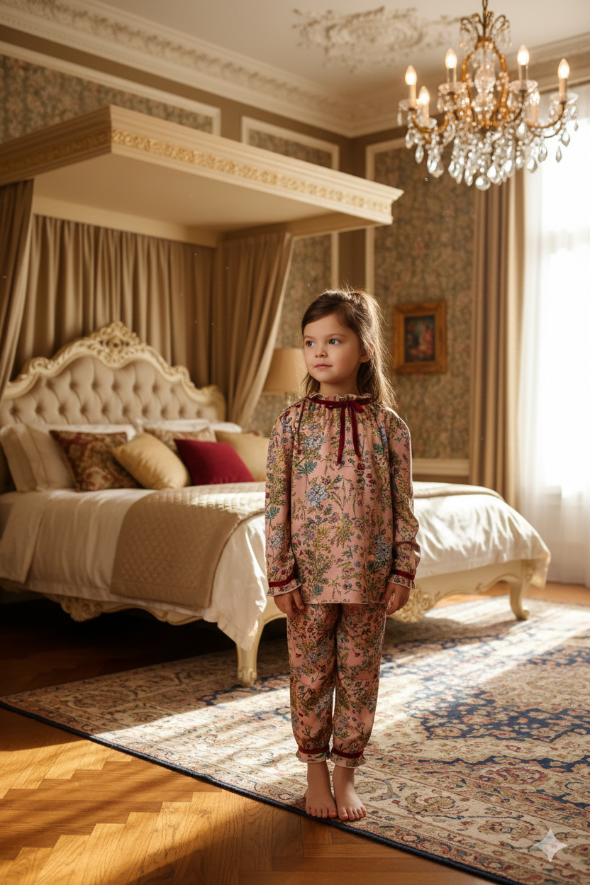 Floral Elegance Personalized Pajama Set – Premium Cotton-Blend with Velvet Trim Accents