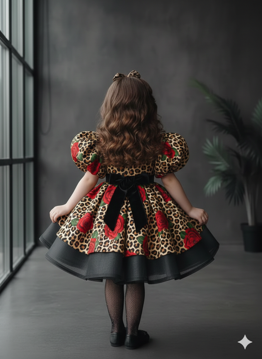 Ruth Elegant Animal Print Gown – Premium Taffeta and Rich Voluminous Tulle Ruffles