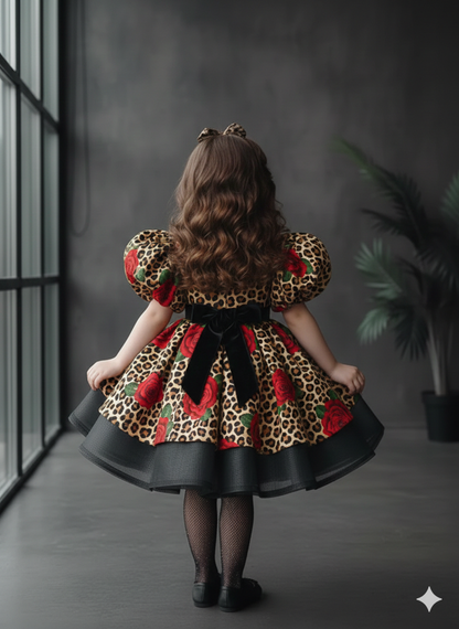 Ruth Elegant Animal Print Gown – Premium Taffeta and Rich Voluminous Tulle Ruffles