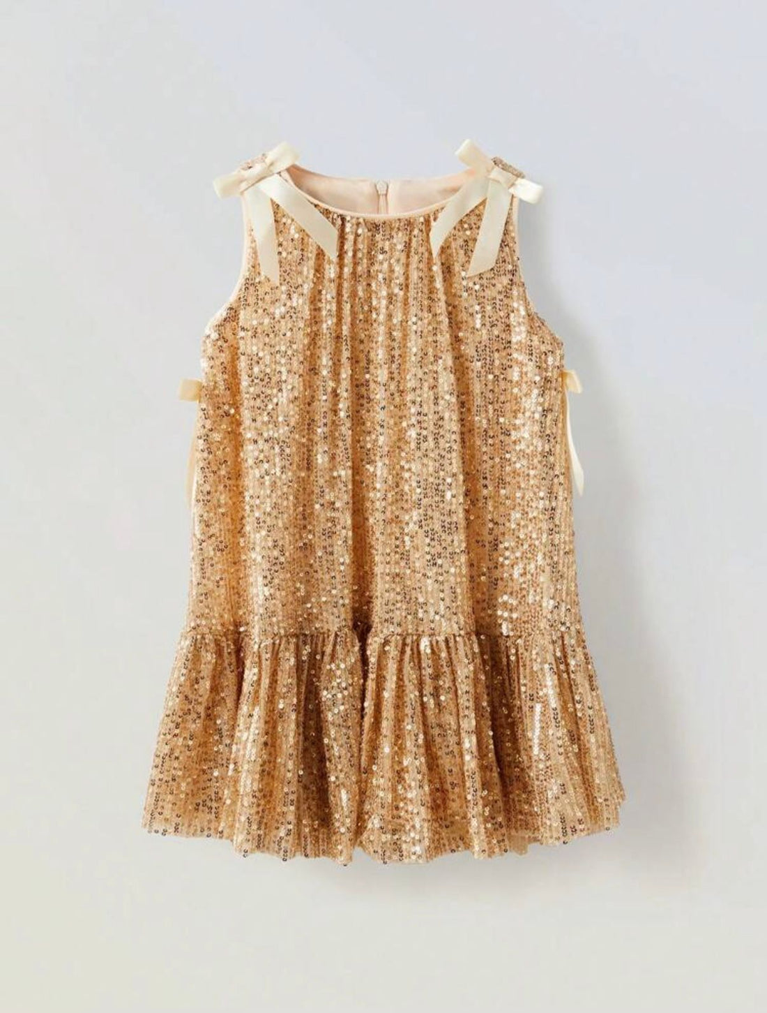 Sara Elegant Gold Sequin Dress for Girls – Accented with Satin Bows