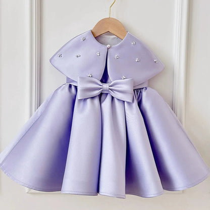 Quinn Elegant Lilac Gown – Premium Mikado Taffeta with Detachable Cape Collar and Hand-Stitched Pearls