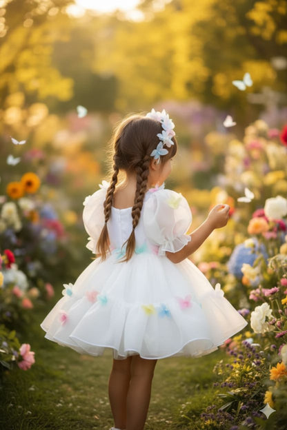 Kelly Elegant White Organza Gown – Accented with Vibrant 3D Butterfly Appliqués