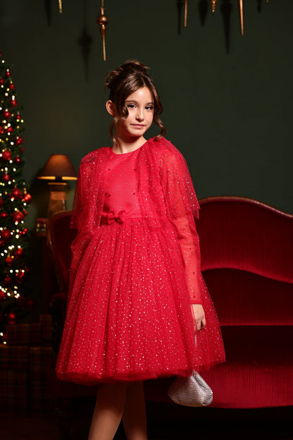 Amira Elegant White Tulle Dress for Girls – Adorned with Shimmering Crystals