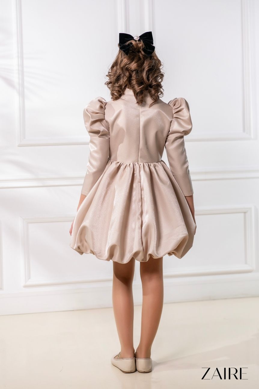 Rita Elegant Nude Ceremony Dress for Girls – Bubble Skirt and Glitter-Infused Taffeta