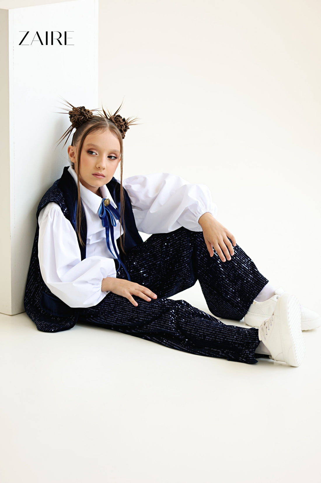 Liah Elegant Navy Blue Sequin Suit for Girls – Sequin Vest and Flared Trousers