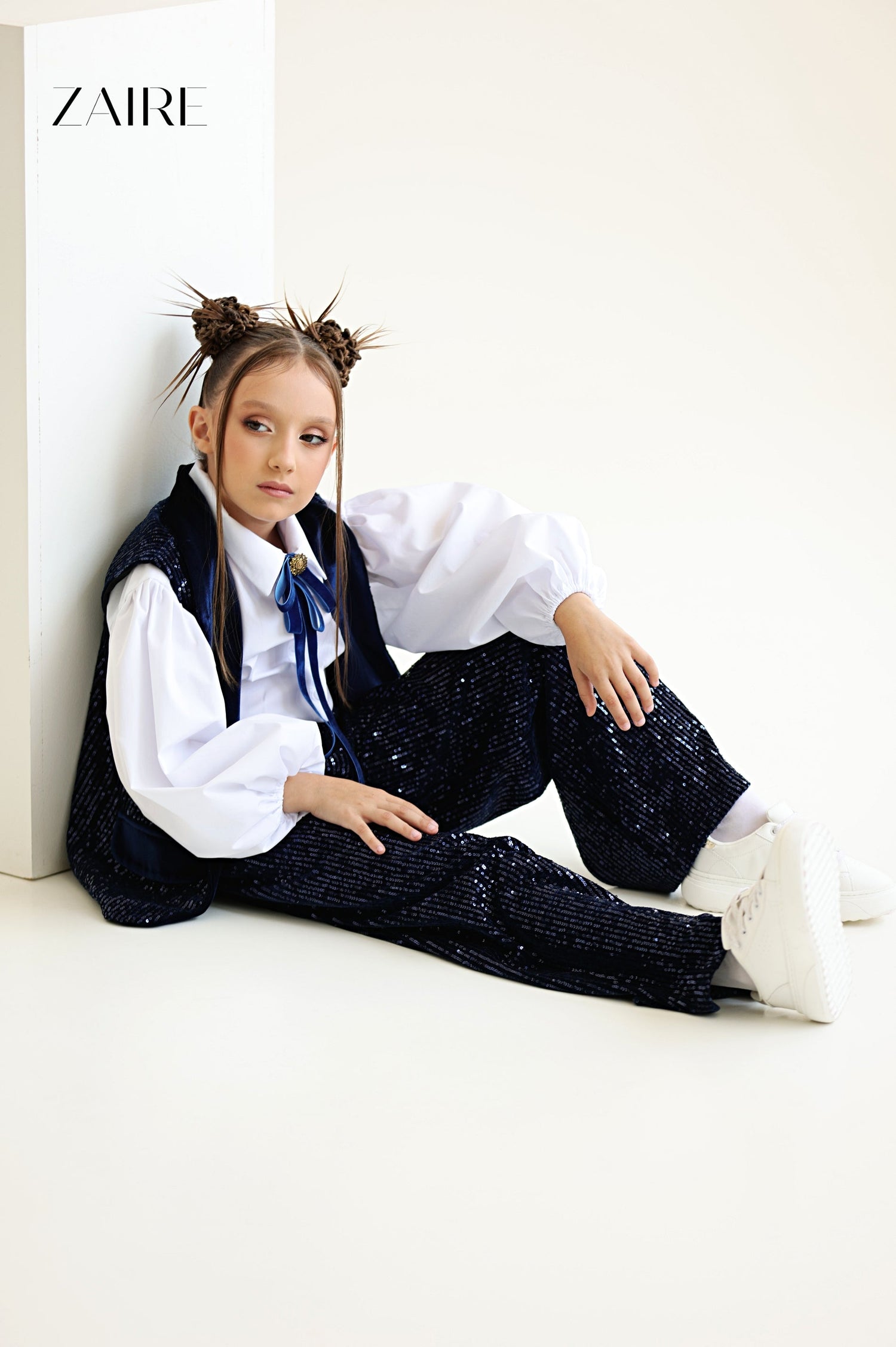 Liah Elegant Navy Blue Sequin Suit for Girls – Sequin Vest and Flared Trousers