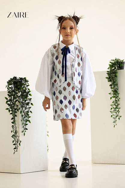 Theea Elegant Sequin Set for Girls – Reversible Sequin Vest and Skirt