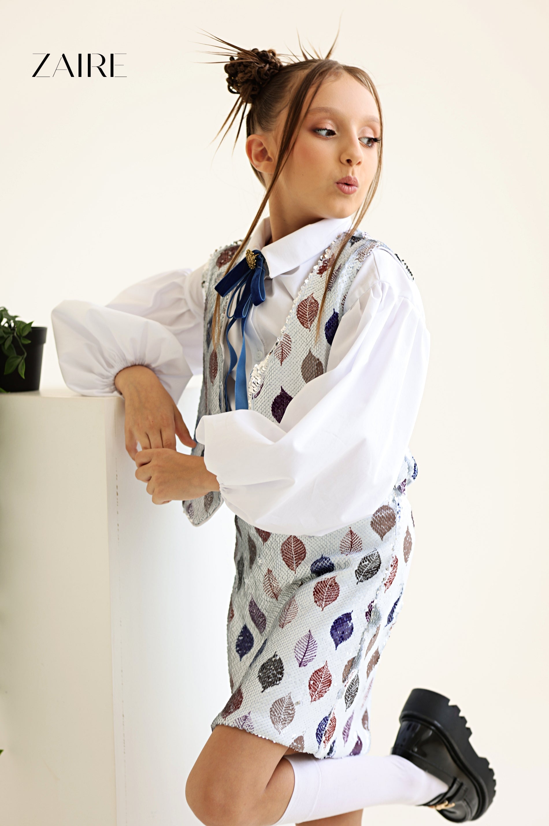 Theea Elegant Sequin Set for Girls – Reversible Sequin Vest and Skirt