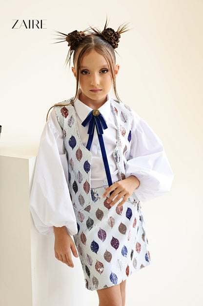 Theea Elegant Sequin Set for Girls – Reversible Sequin Vest and Skirt