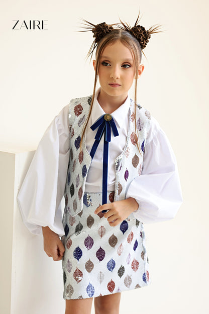 Theea Elegant Sequin Set for Girls – Reversible Sequin Vest and Skirt