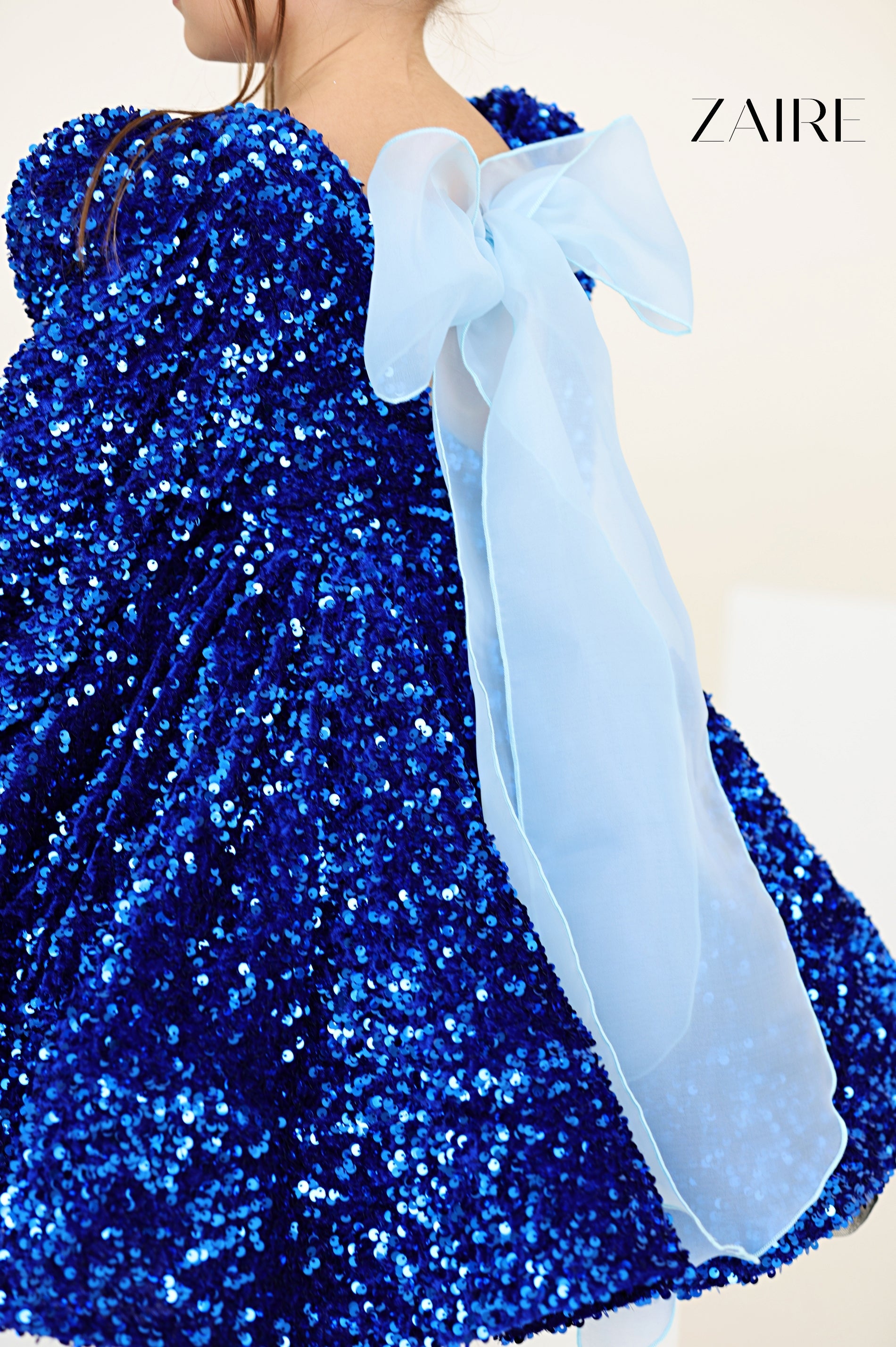 Violetta Elegant Royal Blue Sequin Dress for Girls – Velvet Base with Statement Back Bow