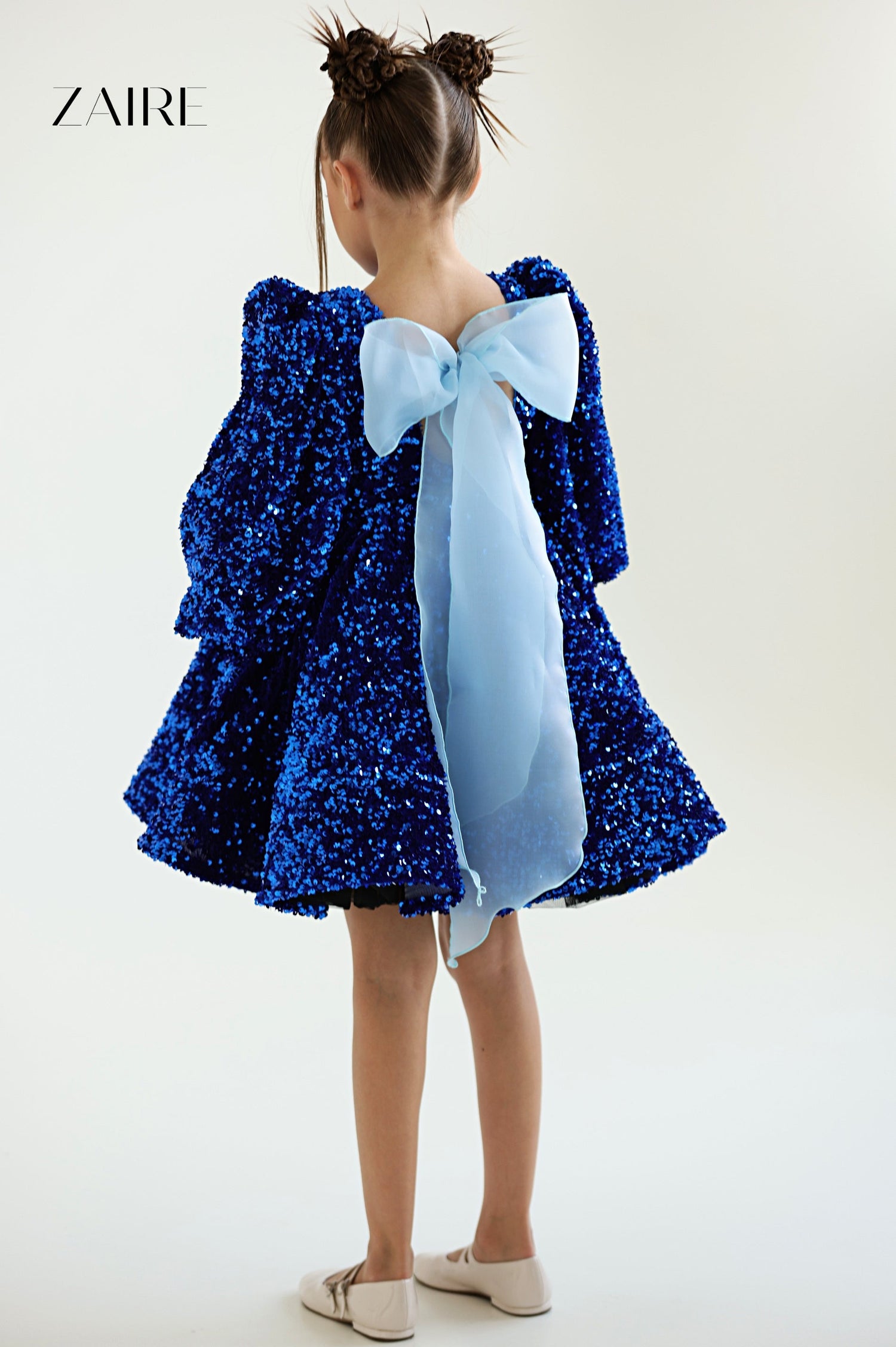 Violetta Elegant Royal Blue Sequin Dress for Girls – Velvet Base with Statement Back Bow
