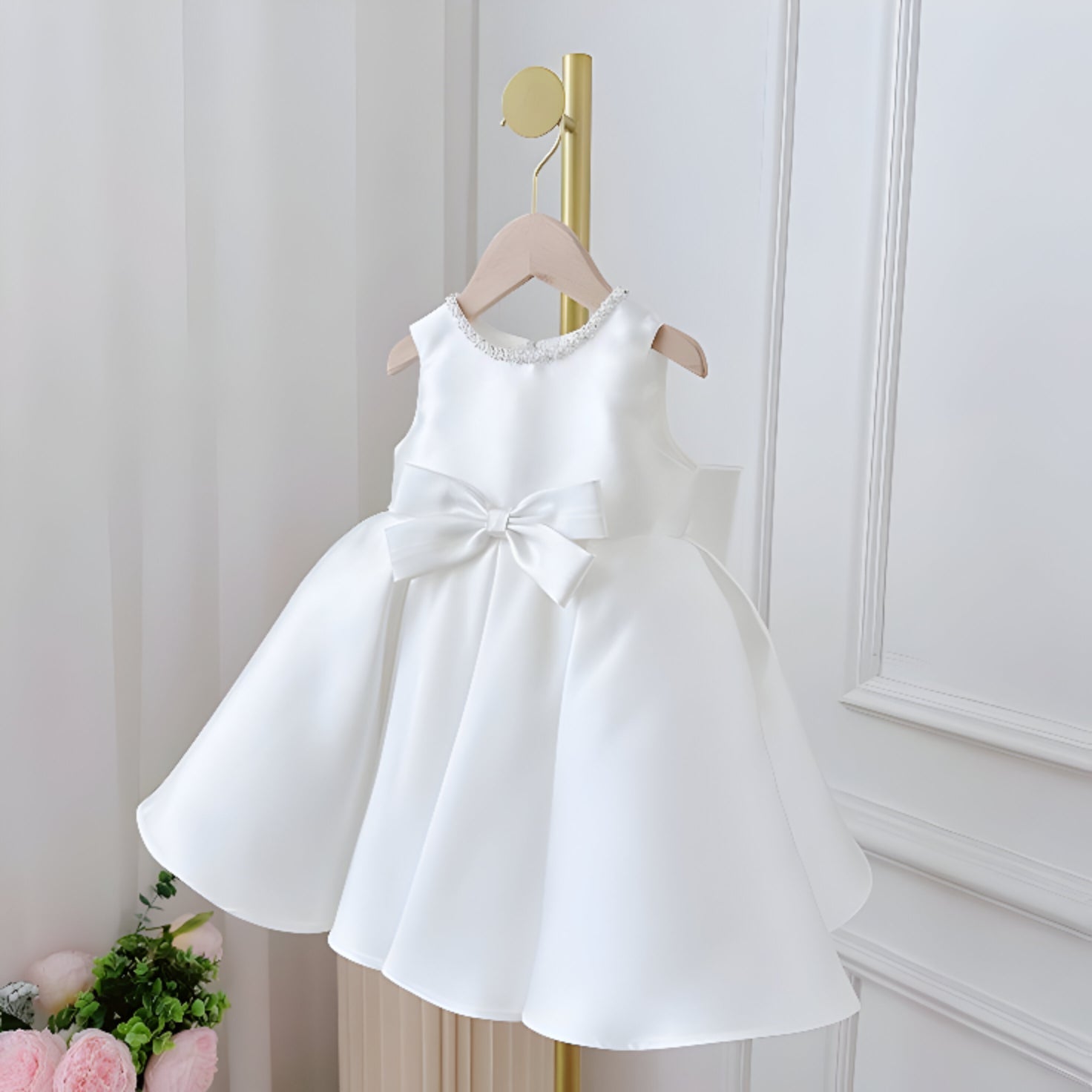 Ember Elegant White Gown – Premium Mikado Taffeta with Precious Accents &amp; Bows