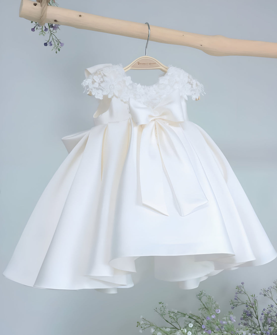 Elenor Elegant White Ceremony Dress – Premium Mikado Taffeta and Embroidered Lace Accents