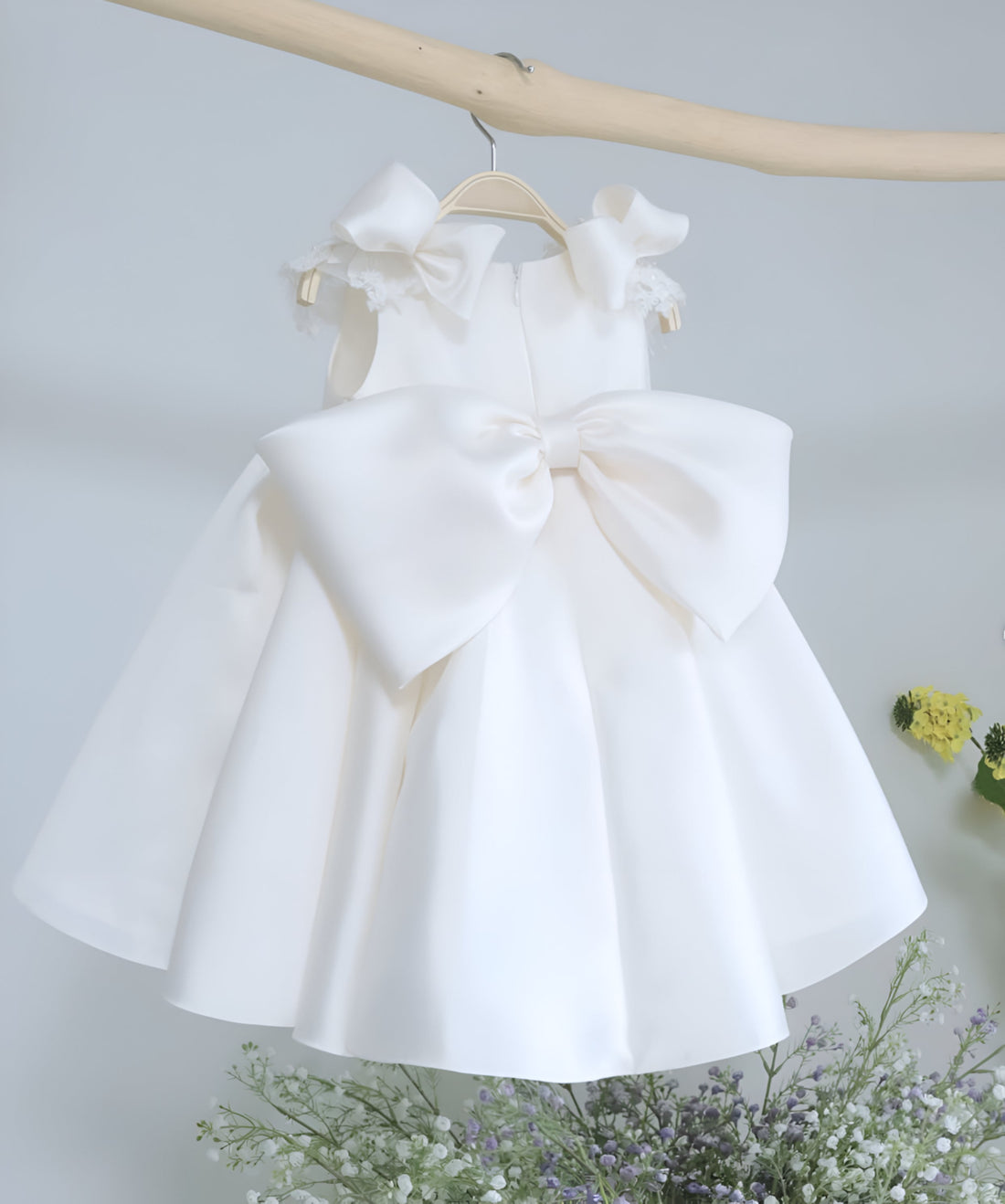 Elenor Elegant White Ceremony Dress – Premium Mikado Taffeta and Embroidered Lace Accents