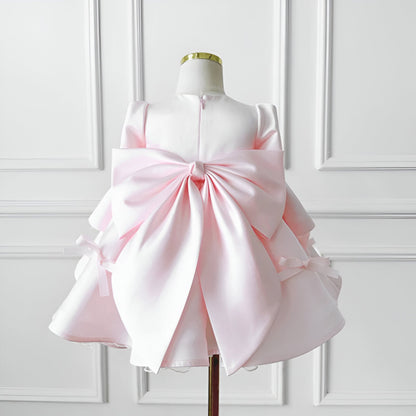 Sol Elegant Pink Gown – Premium Long-Sleeved Taffeta with Signature Bow Accents