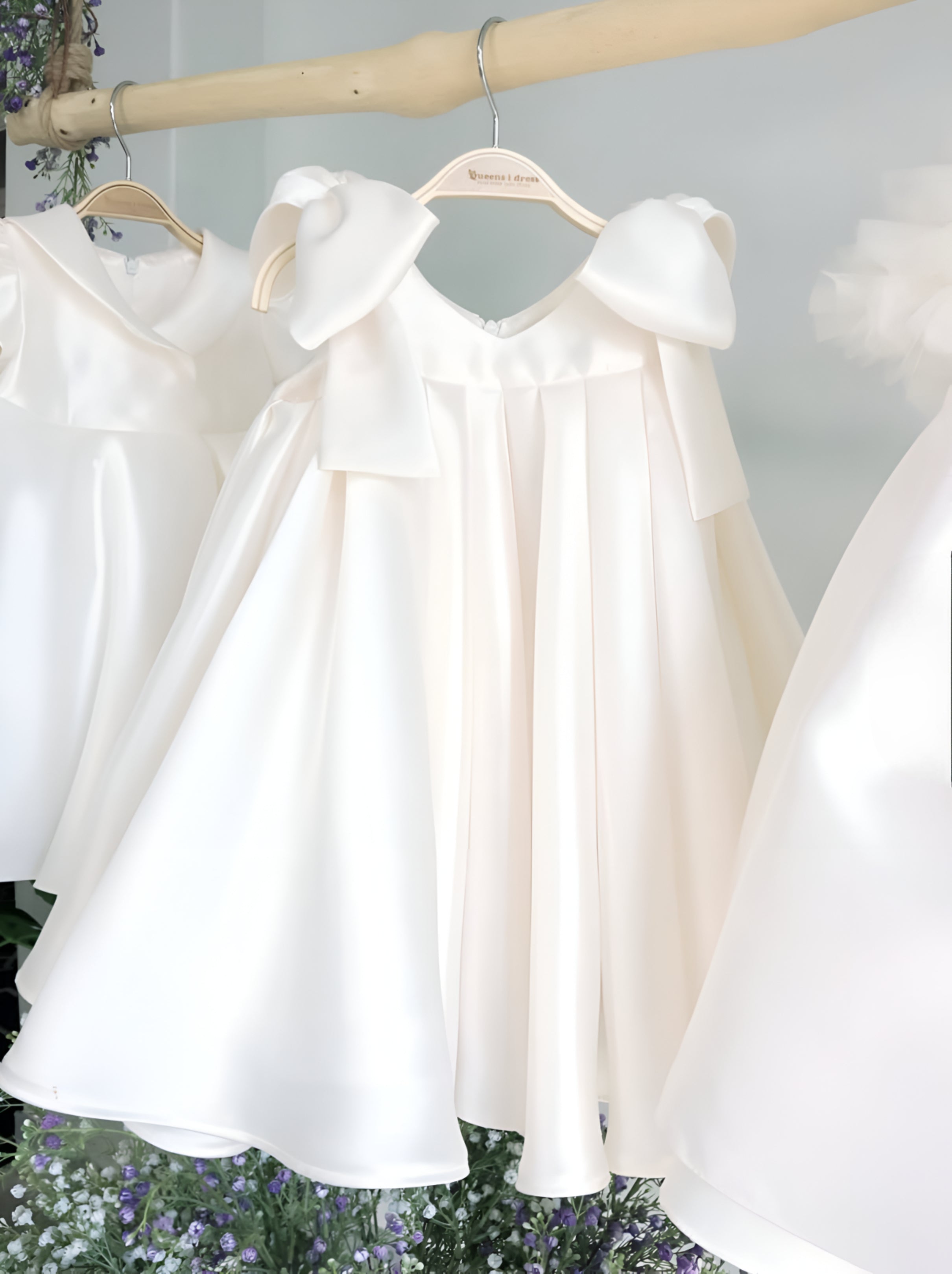 Kiara Elegant White Ceremony Dress – Premium Mikado Taffeta with Signature Shoulder Bows