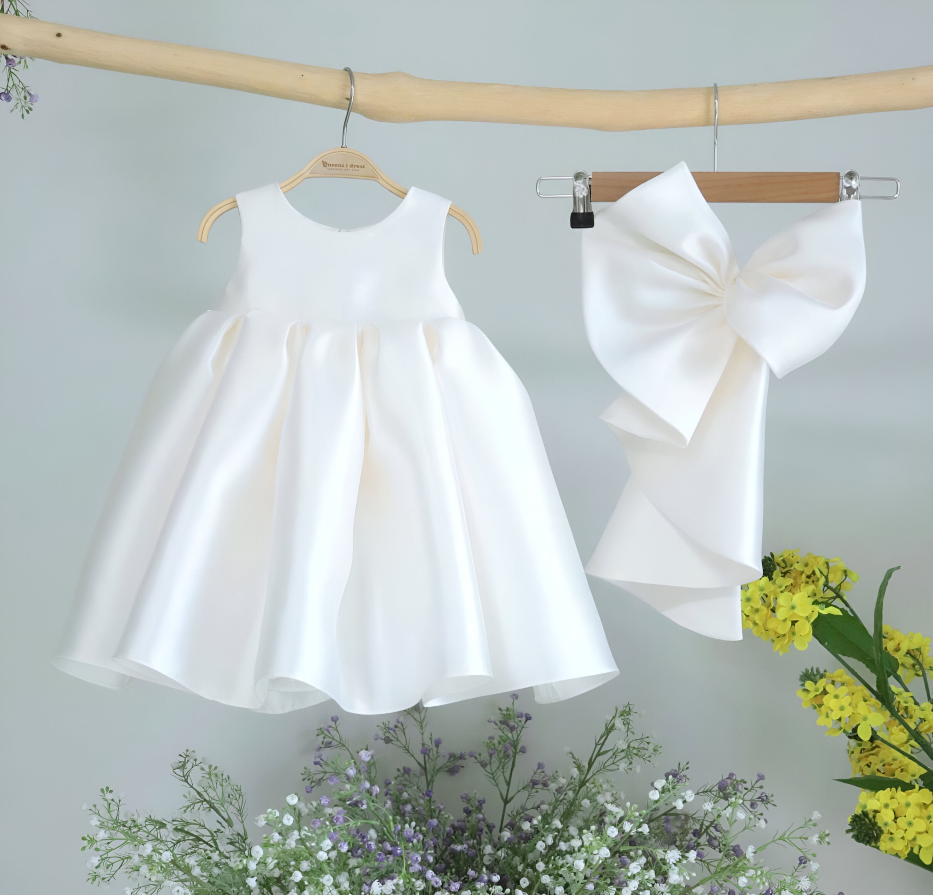 Salome Elegant White Ceremony Gown – Premium Mikado Taffeta with Versatile Detachable Bow