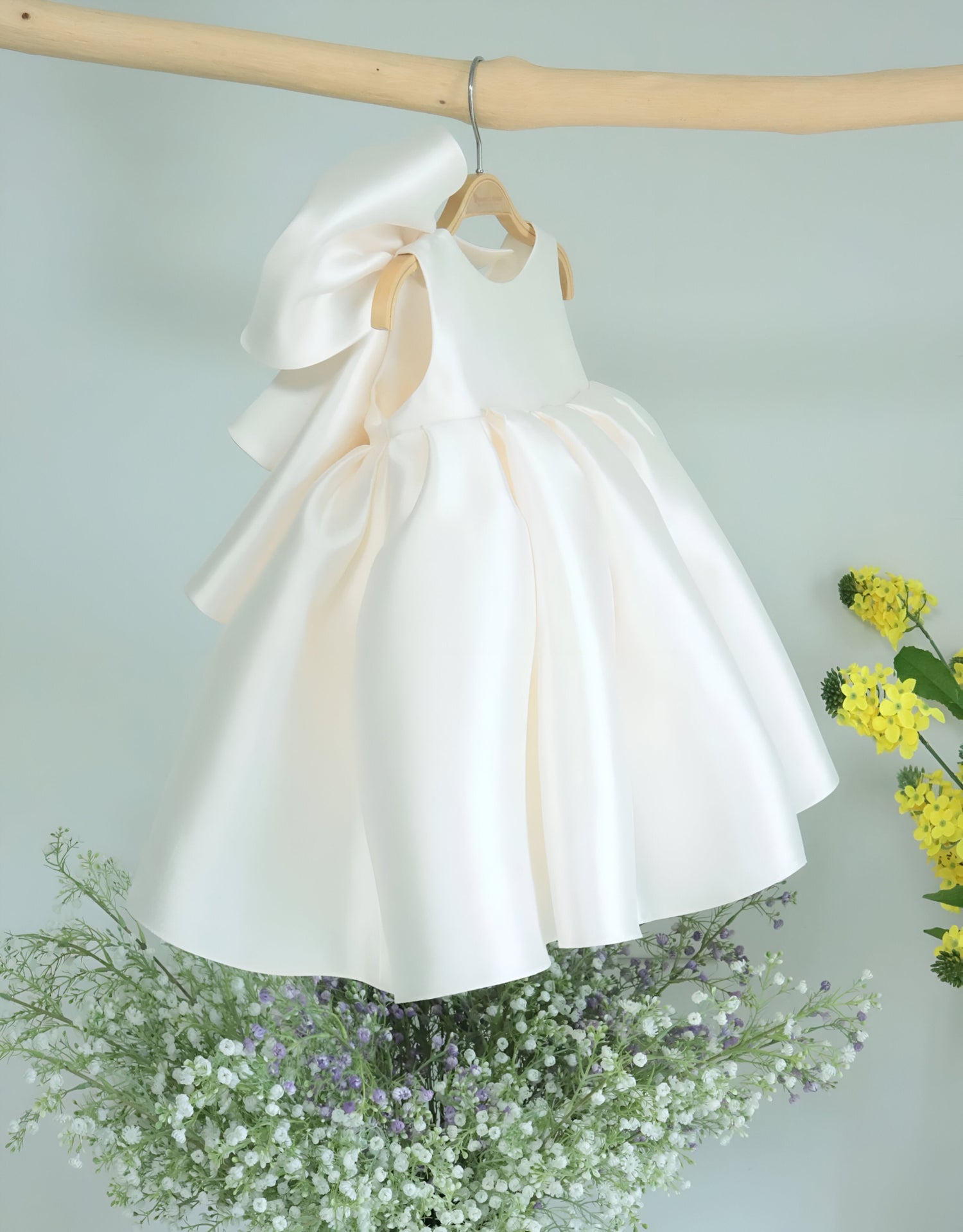 Salome Elegant White Ceremony Gown – Premium Mikado Taffeta with Versatile Detachable Bow