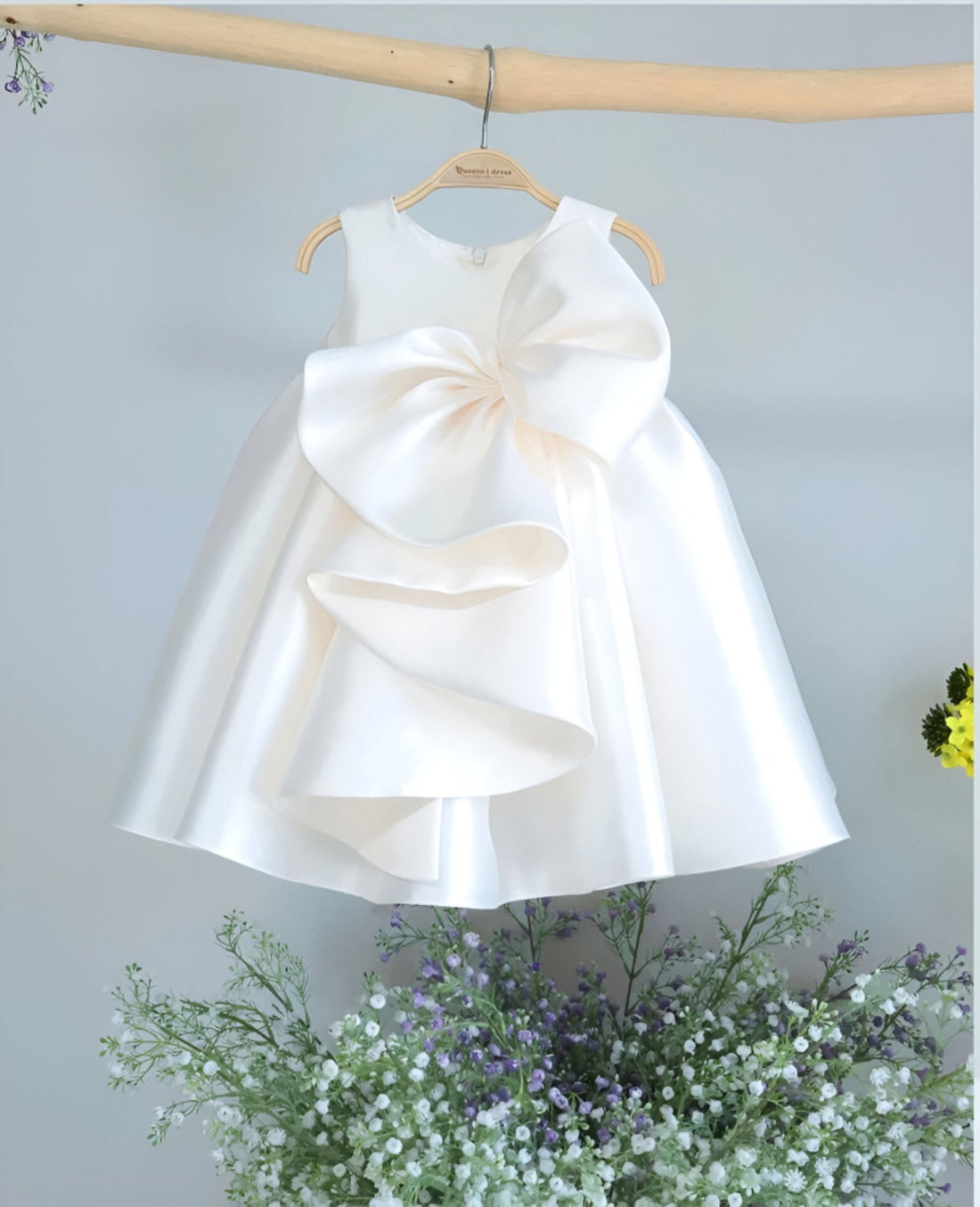 Salome Elegant White Ceremony Gown – Premium Mikado Taffeta with Versatile Detachable Bow