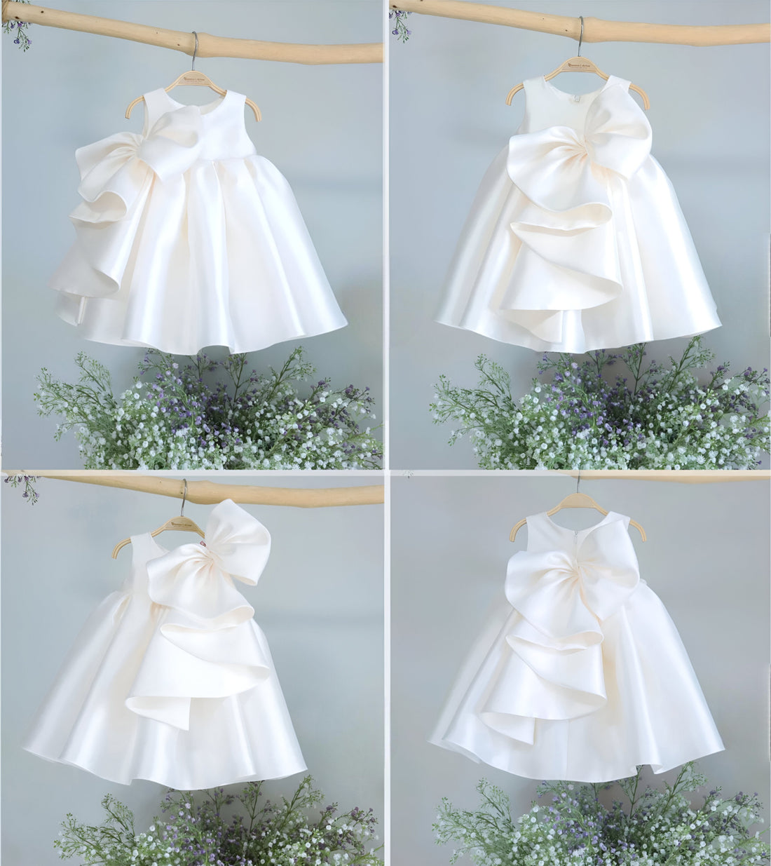 Salome Elegant White Ceremony Gown – Premium Mikado Taffeta with Versatile Detachable Bow