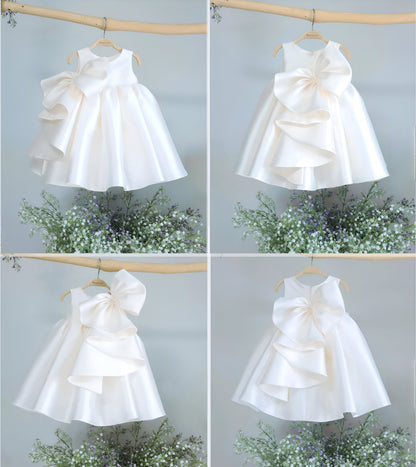 Salome Elegant White Ceremony Gown – Premium Mikado Taffeta with Versatile Detachable Bow