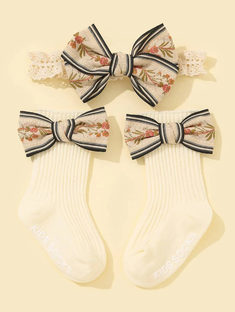 Baby Bow Headband and Socks Pairing