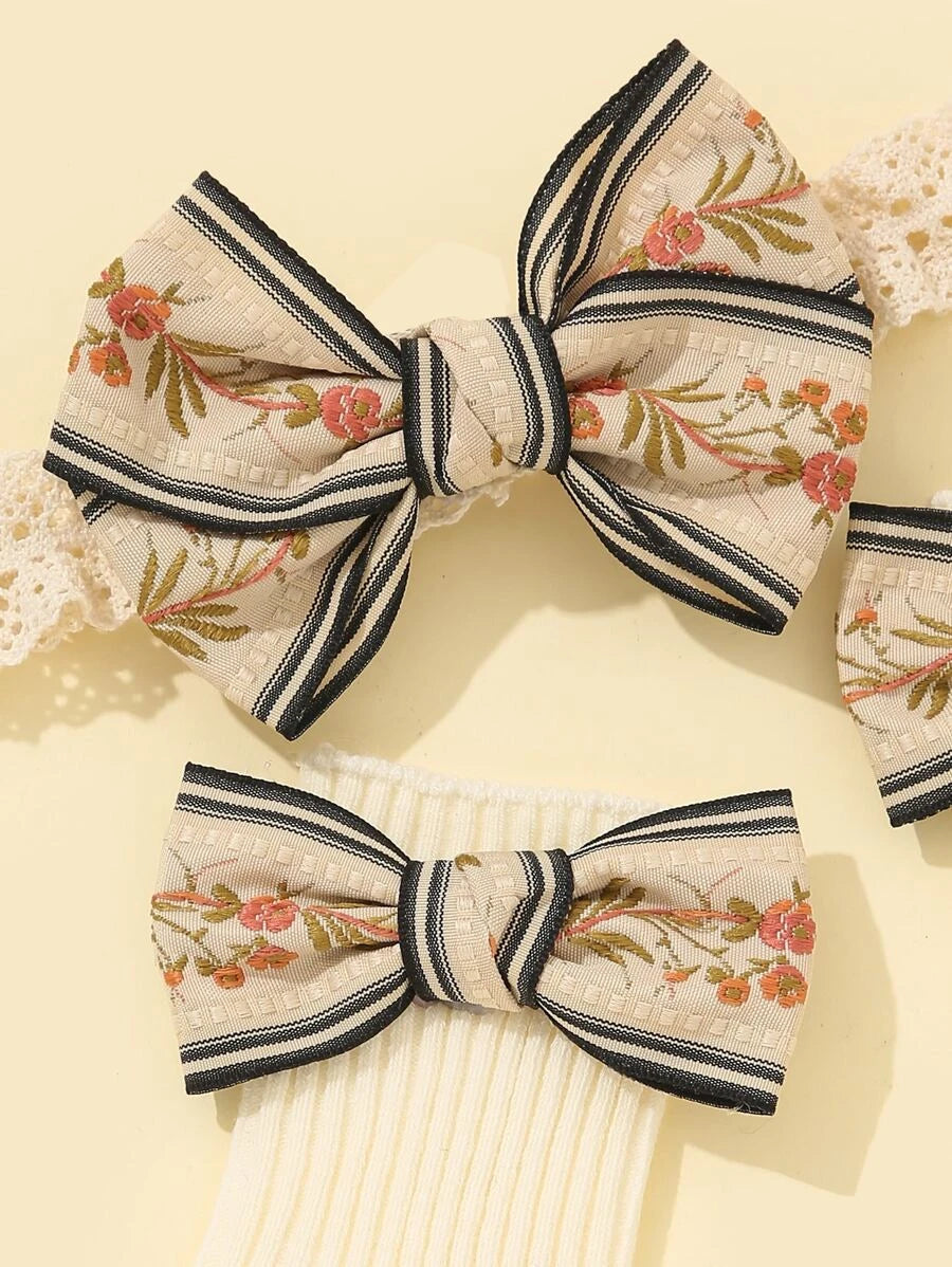 Fashionable Baby Accessories: Headband with Bow and Coordinated Socks