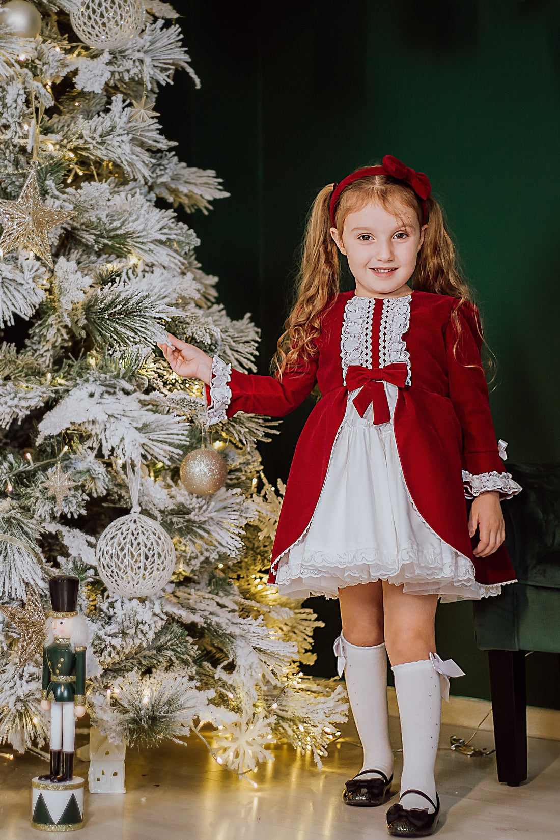 Red Velvet Long Sleeve Dress for Girls