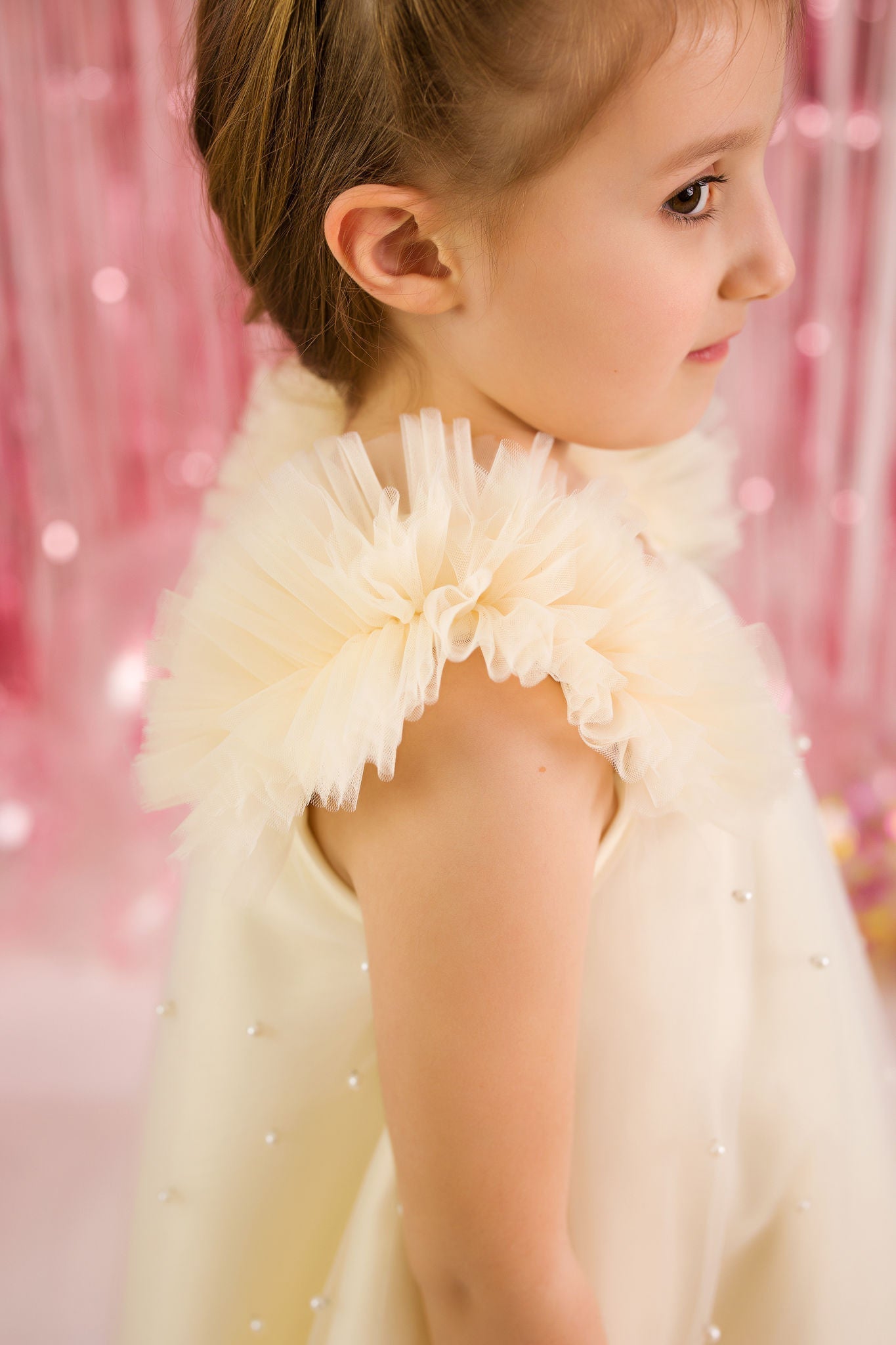 Ivory Tulle Dress with Pearls for Girls