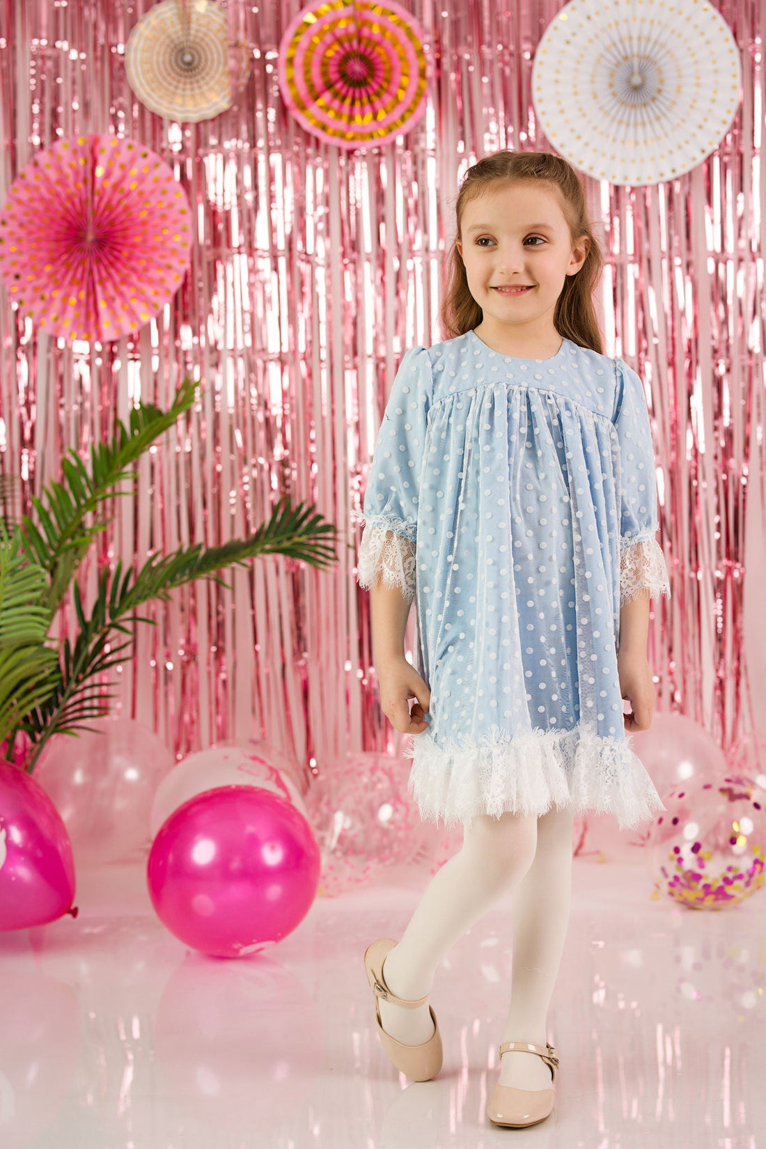 Polka Dot Tulle Dress with Chantilly Lace
