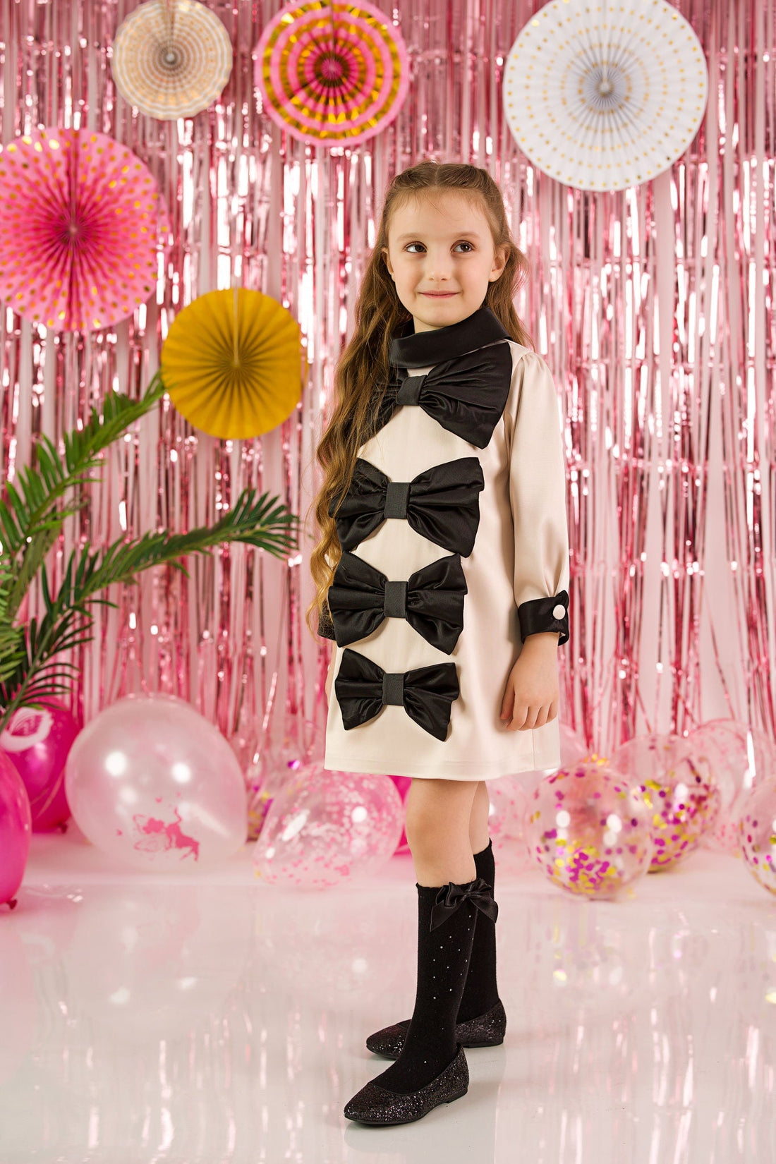Formal Dress with Black Bows for Girls
