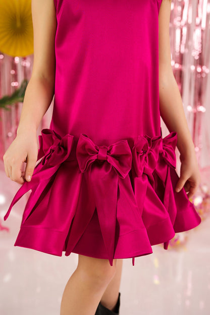 Fuchsia Taffeta Dress with Bows for Girls