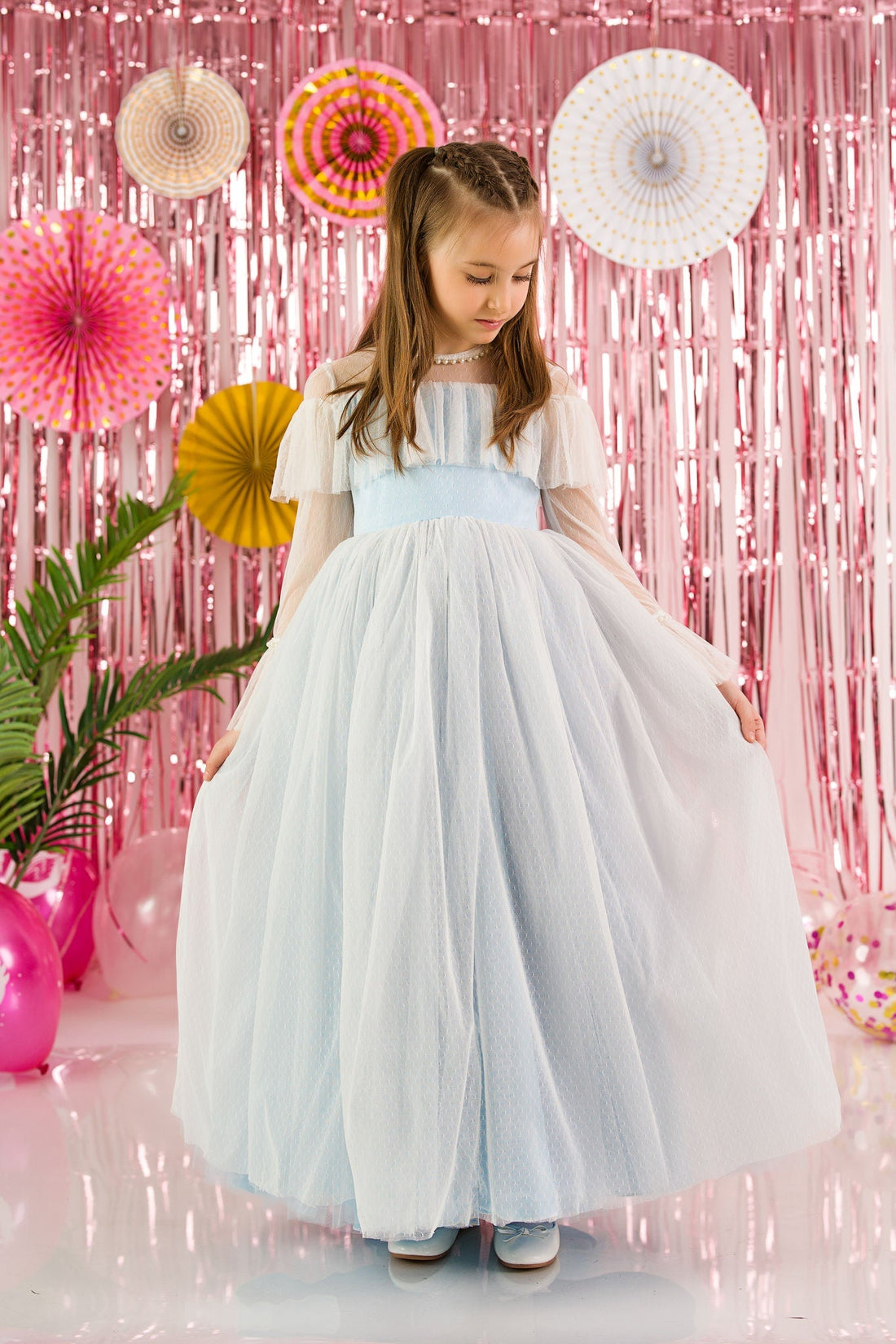 Ruffled Long Tulle Dress for Girls