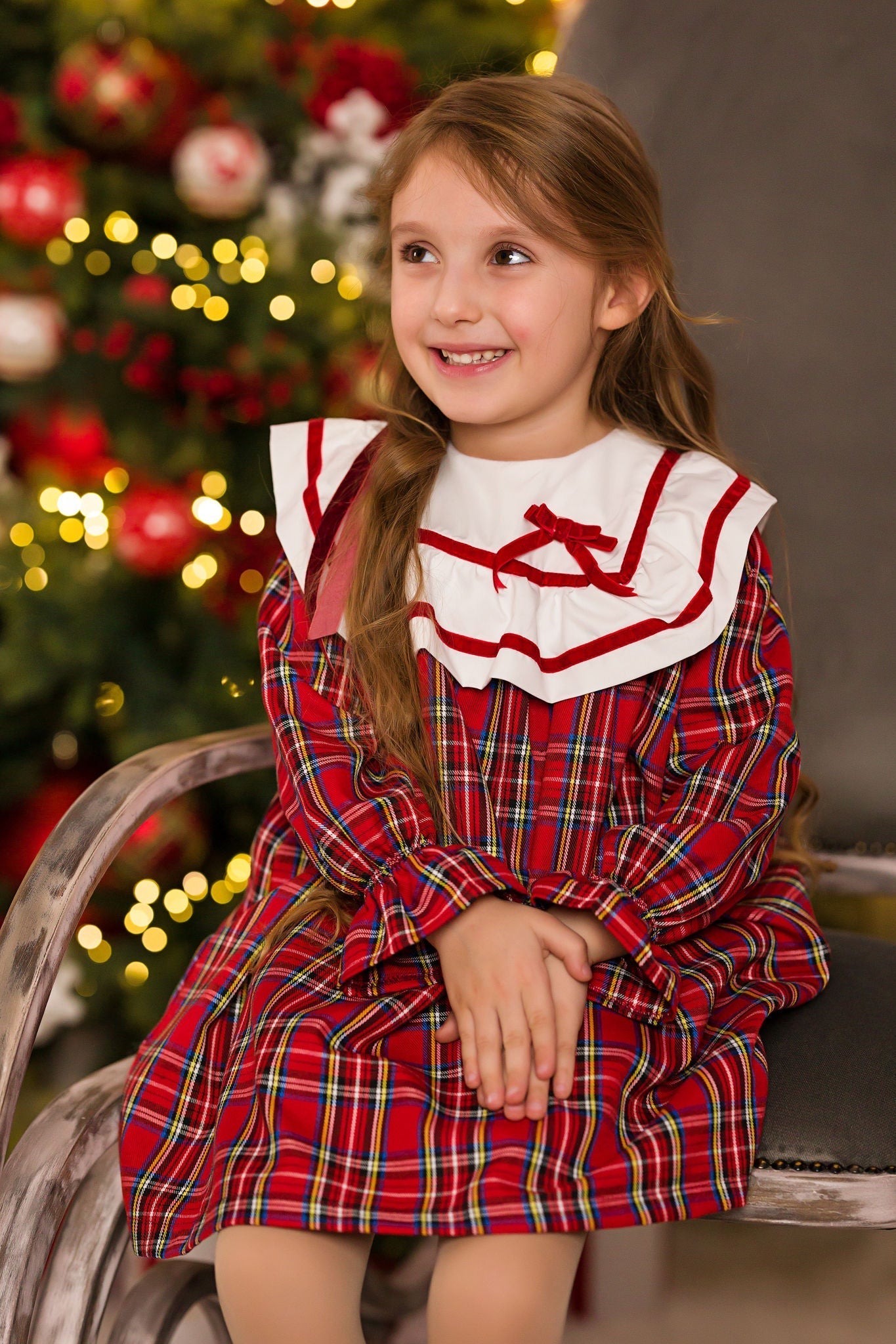 Charming Red Check Dress for Girls