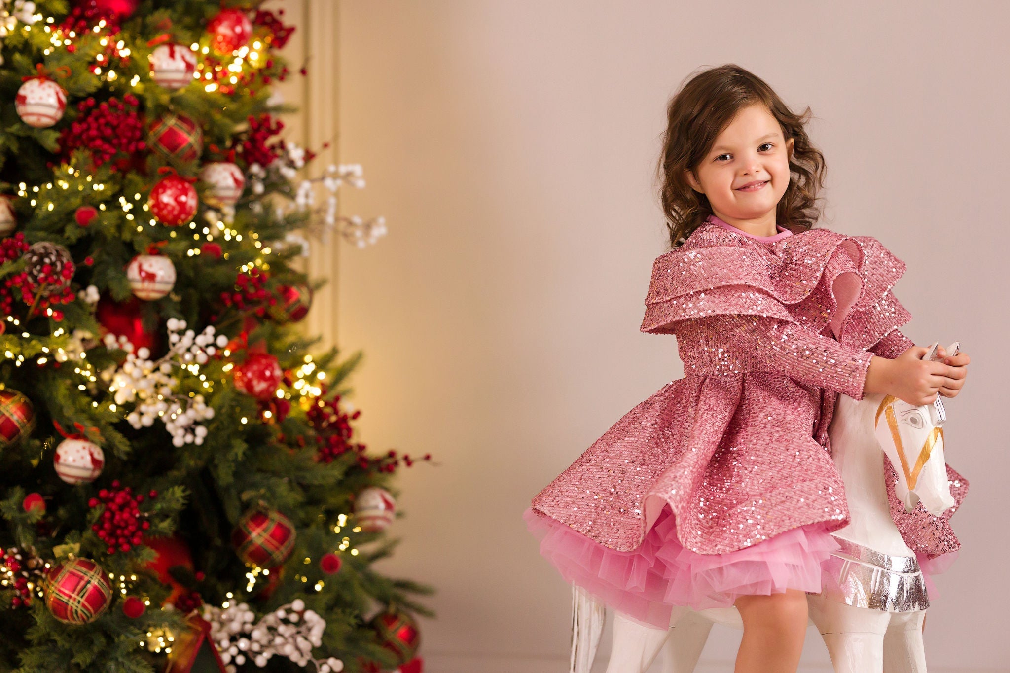 Charming Pink Sequins Dress for Girls