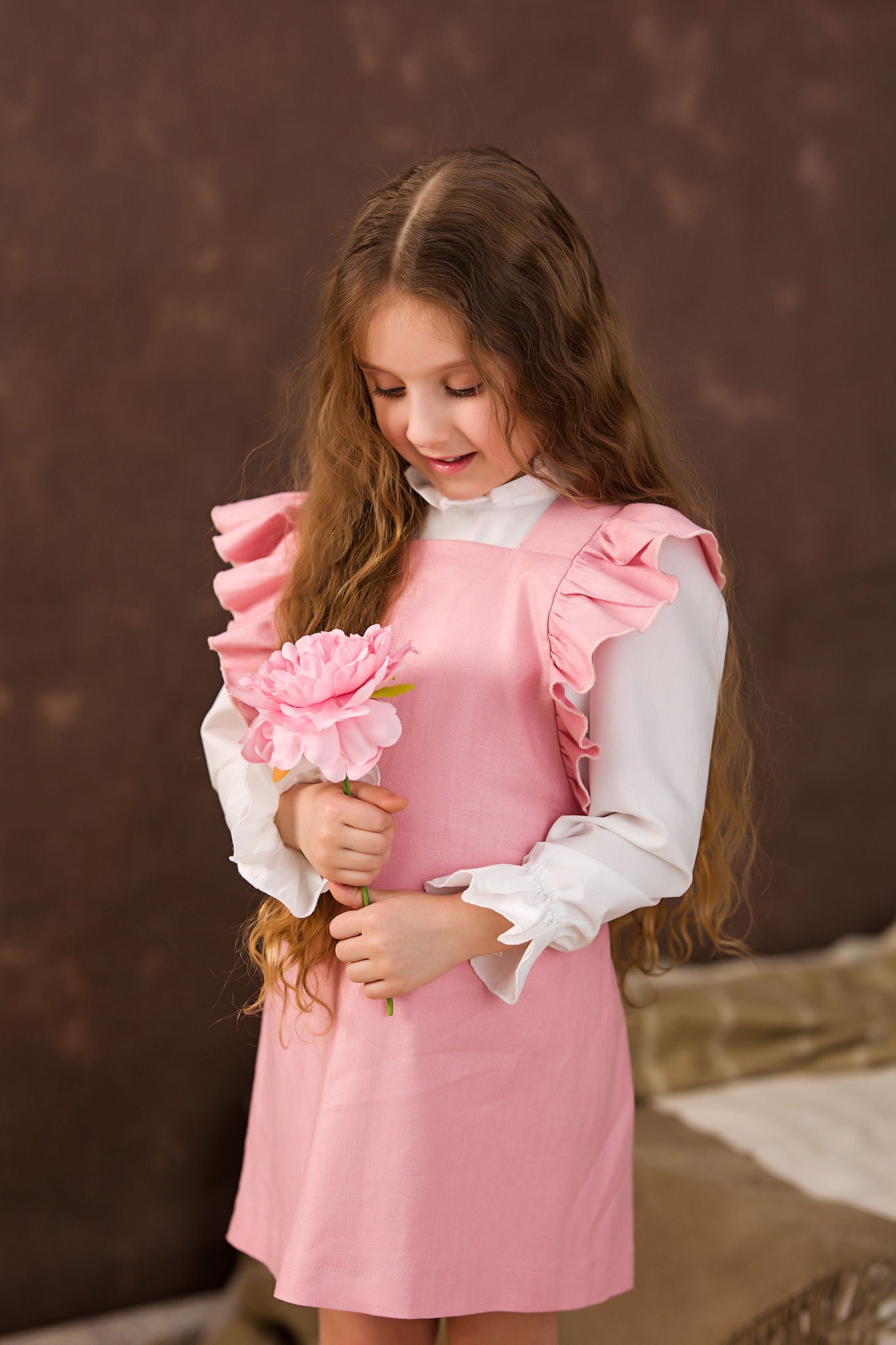 Charming Pink Pinafore with White Shirt for Girls