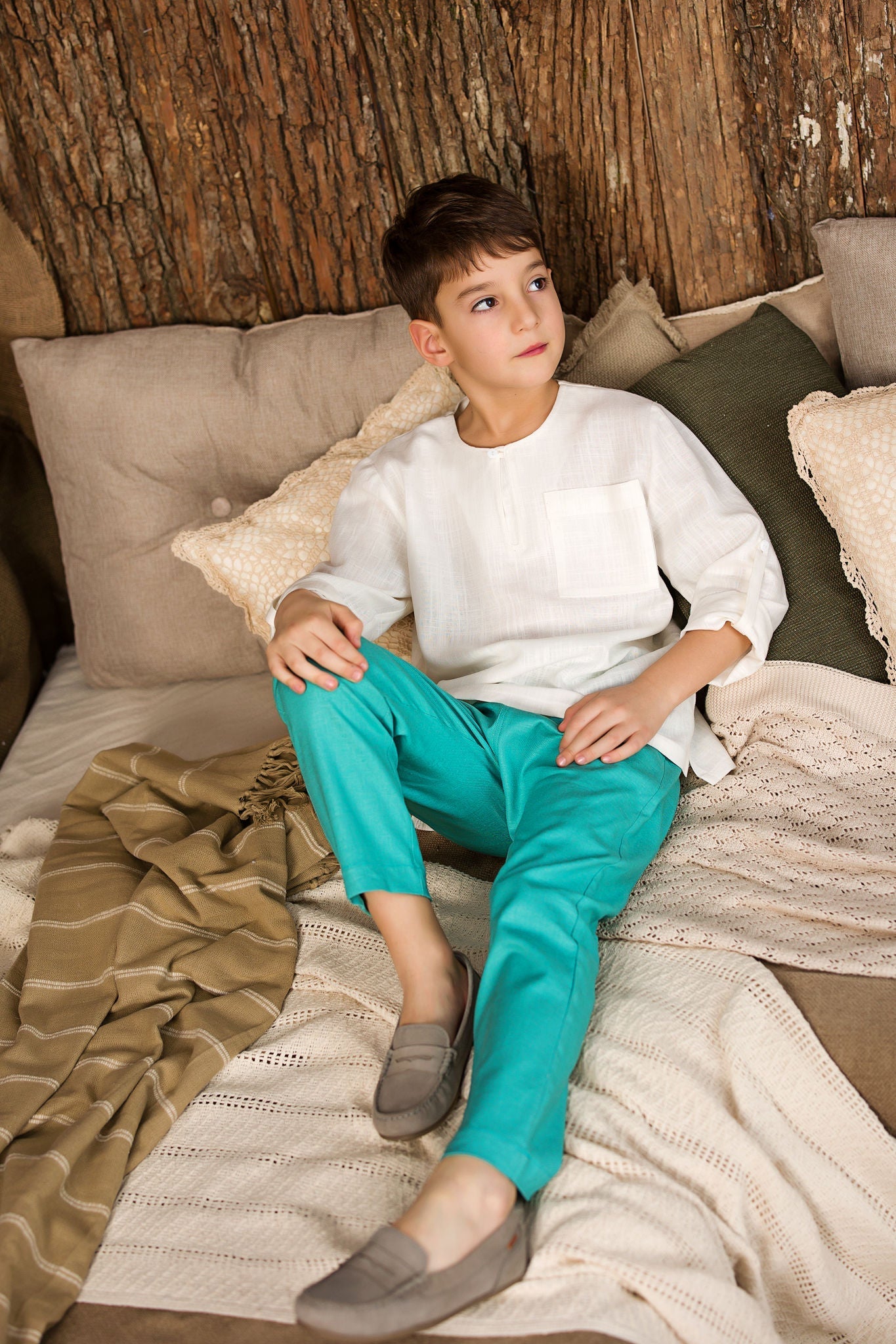 Mens trousers made of turquoise linen  22291 from Morandi with donate to  u24