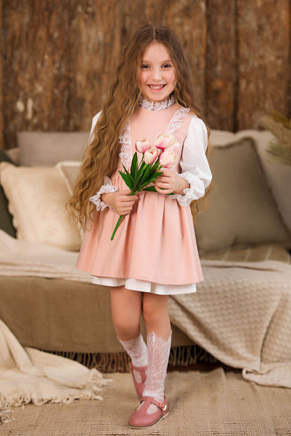 Charming Pink Linen Dress for Girls