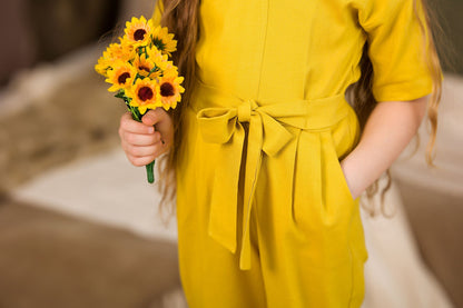 Chic Yellow Linen Jumpsuit for Girls