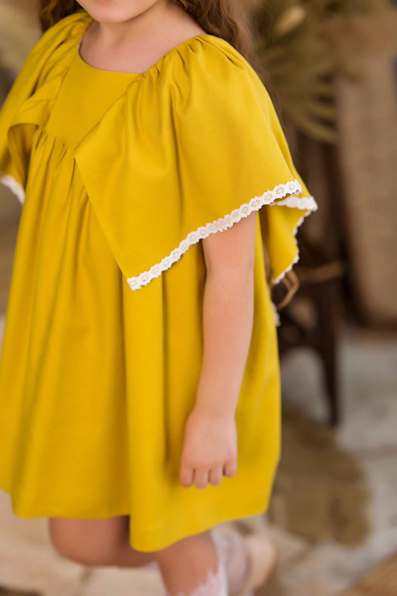 Charming Yellow Linen Dress for Girls