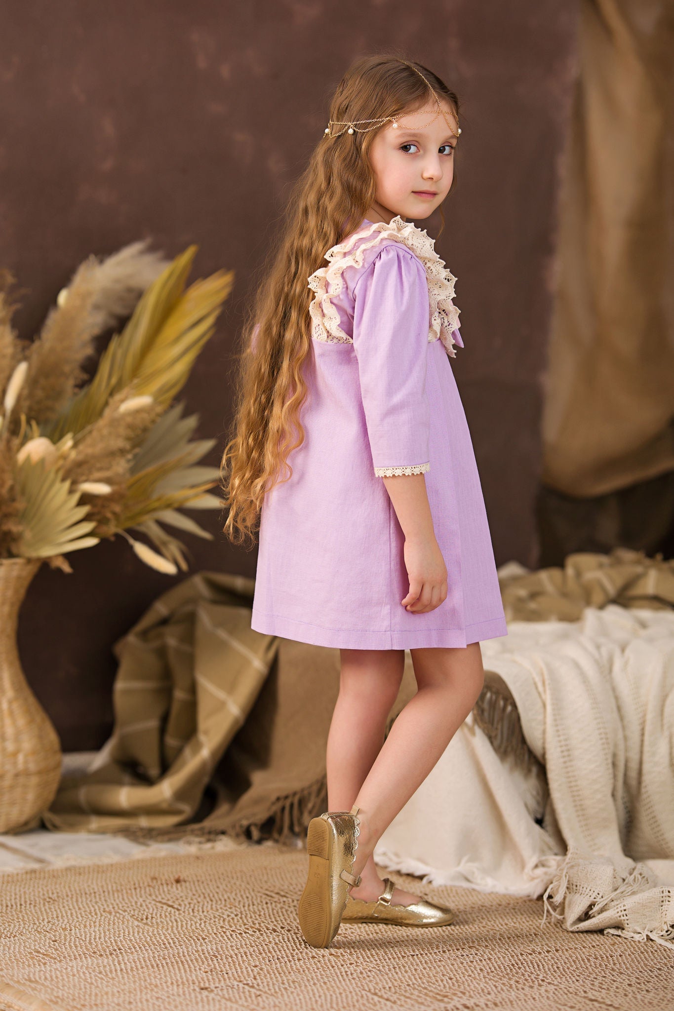 Charming Lilac Linen Dress for Girls