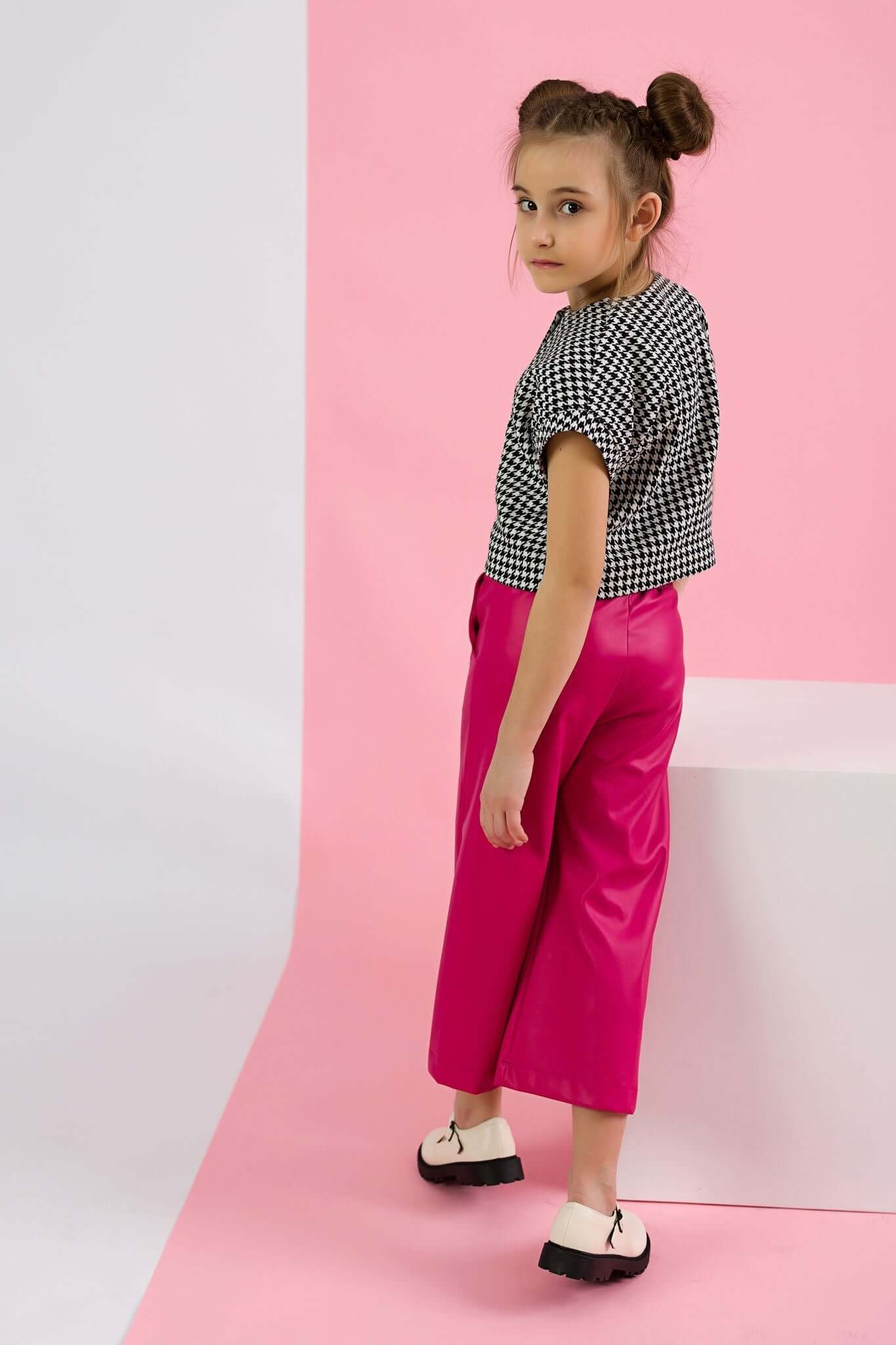 Faux Leather Flared Trousers Set for Girls