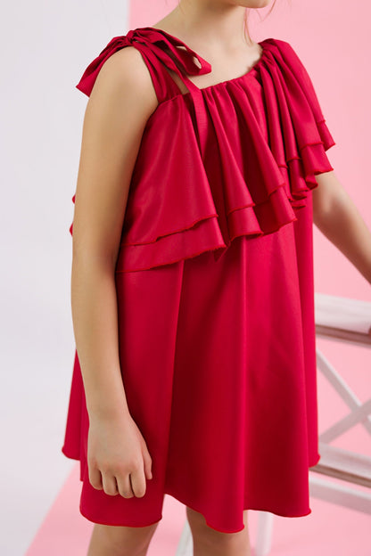 Cotton &amp; Silk Poplin Dress in Red