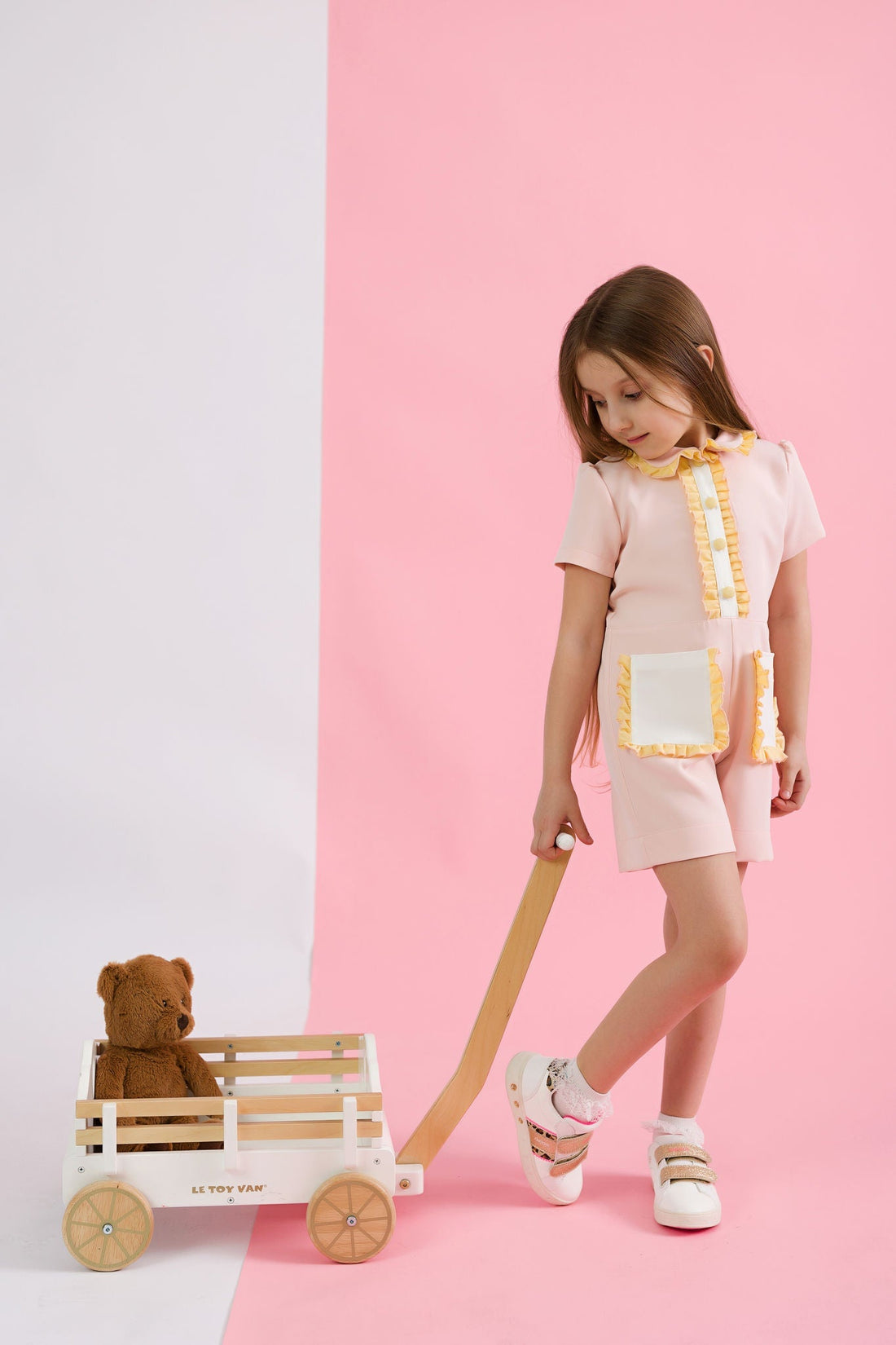 Pink Cotton Playsuit for Girls