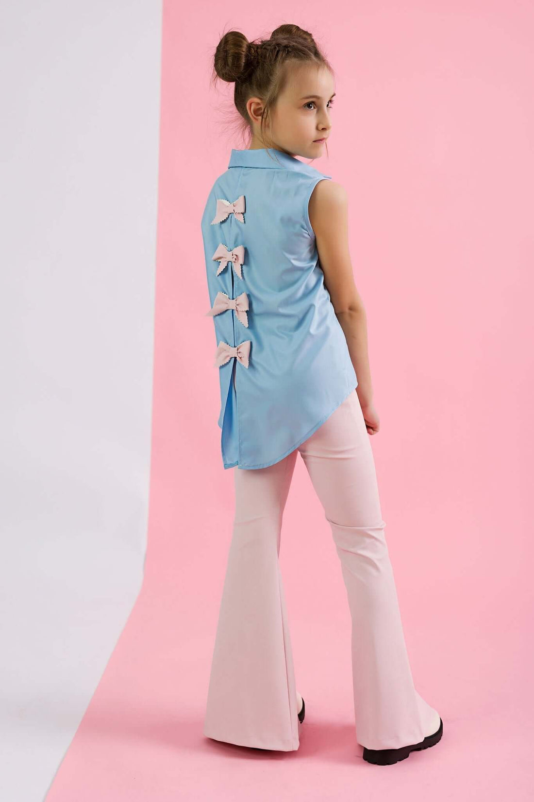 Blue Shirt with Bow Details